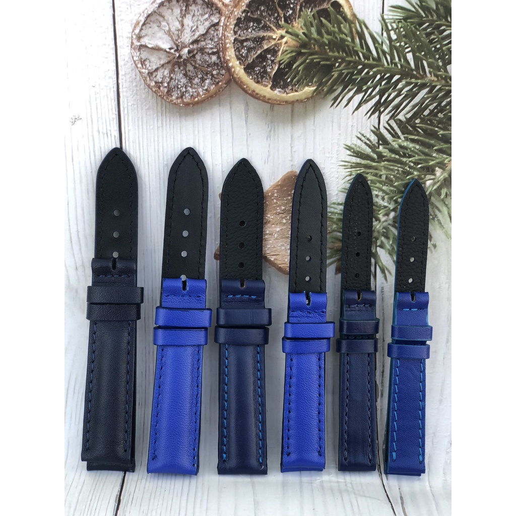 Dây Đồng Hồ Da Bò 100% Màu Xanh Dương Tặng Kèm Chốt Và Đồ Thay Dây