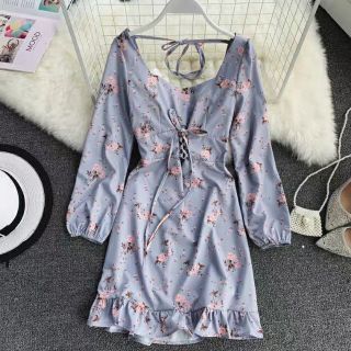 Váy họa tiết hoa hồng thắt eo hagauorder