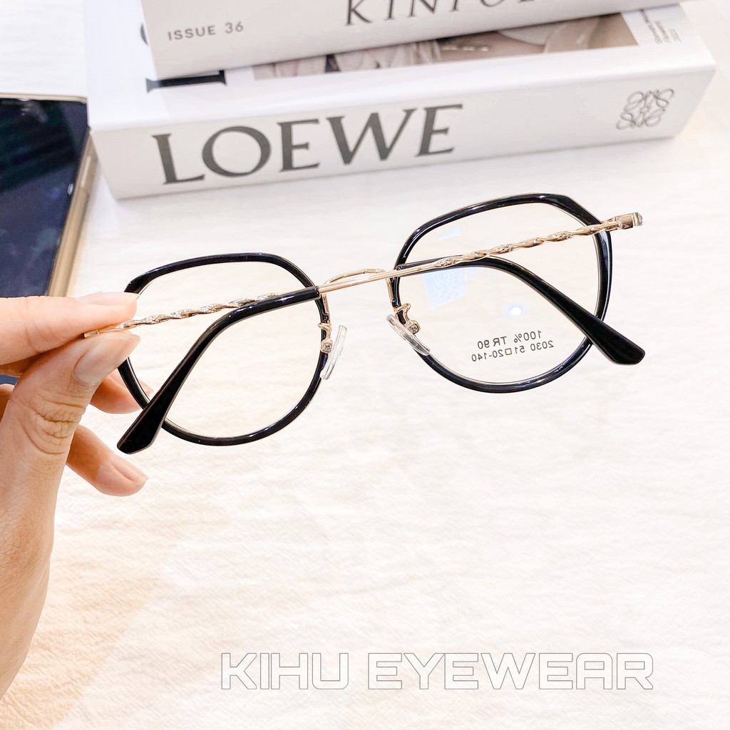 Gọng kính cận nam nữ KIHU EYEWEAR thiết kế lục giác chất liệu kim loại - TR90 - 2030