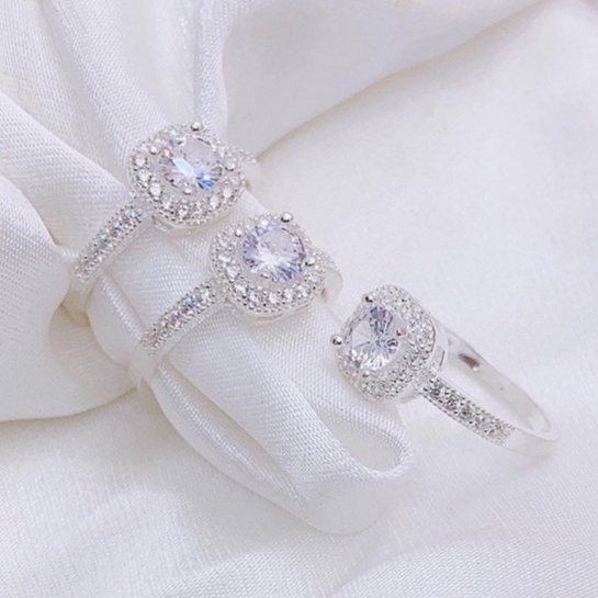 Nhẫn bạc nữ chuẩn 925 DaLiA Jewelry nhẫn bạc đính đá vuông to đẹp