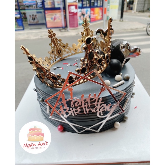 Bánh sinh nhật/bánh kem vương miện lớn xám-đen