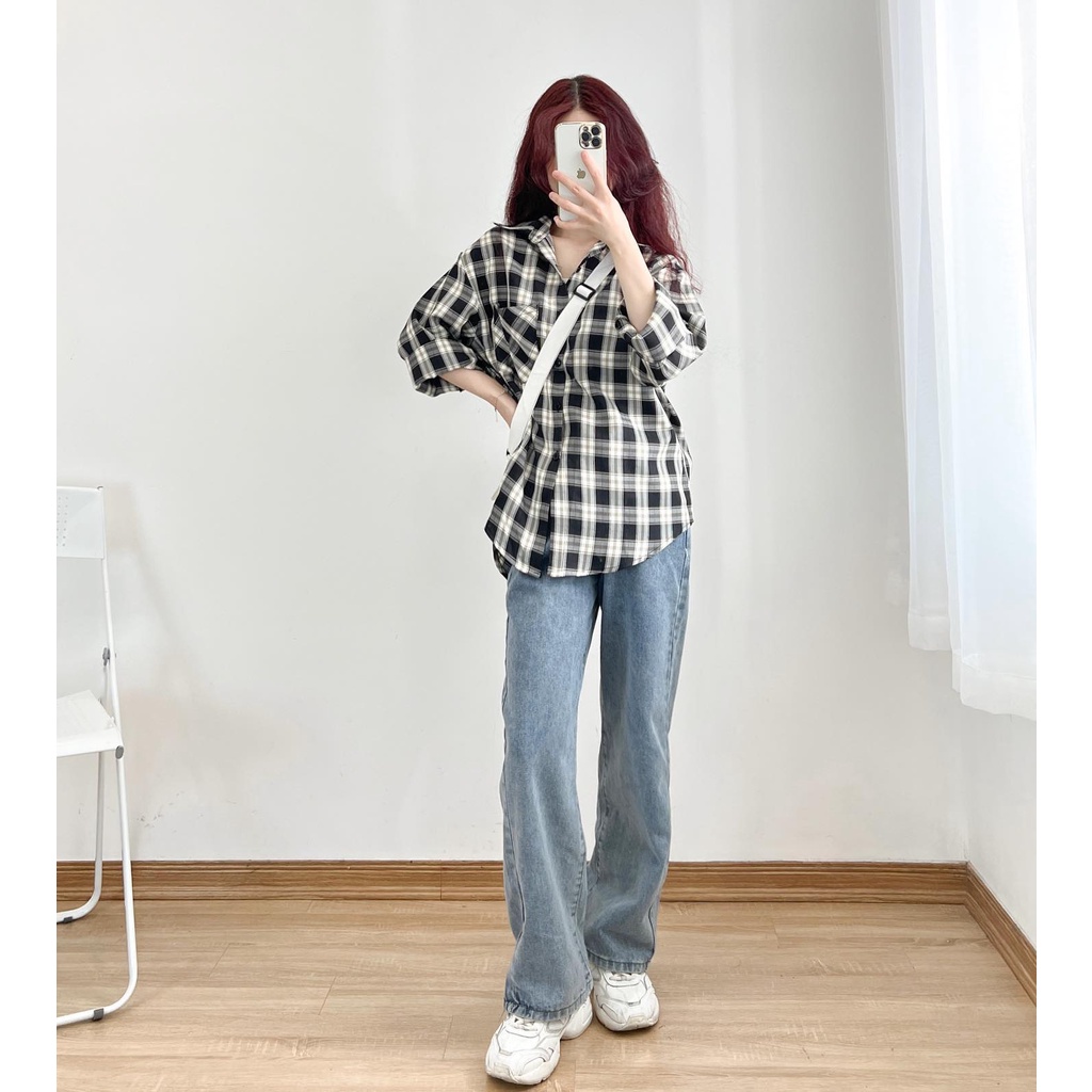 Áo sơ mi kẻ vuông to hàng quảng châu thời trang nữ Miho house | BigBuy360 - bigbuy360.vn