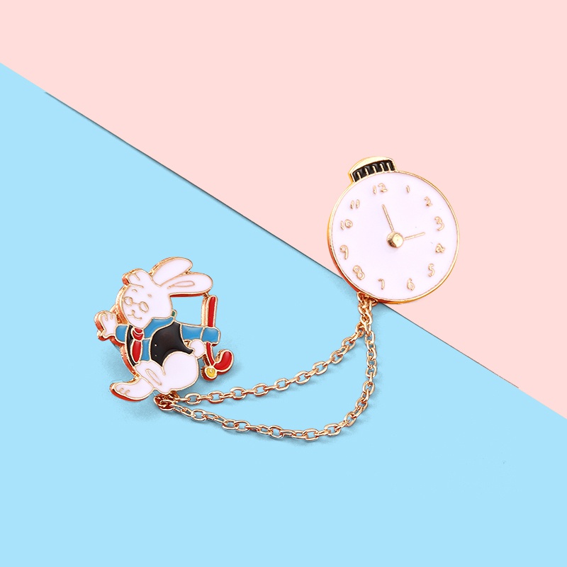Ghim cài áo QIHE JEWELRY hình đồng hồ và chú thỏ dễ thương