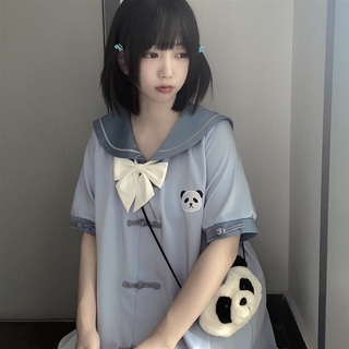 Cô gái mềm mại Nhật Bản cô gái nhỏ cổ áo hải quân mùa hè váy mới thêu váy chữ A dễ thương