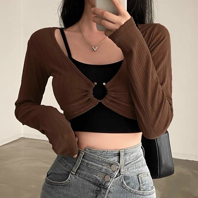 Áo croptop nữ, áo kiểu nữ tay dài phối áo trong nữ tính - 25 Store