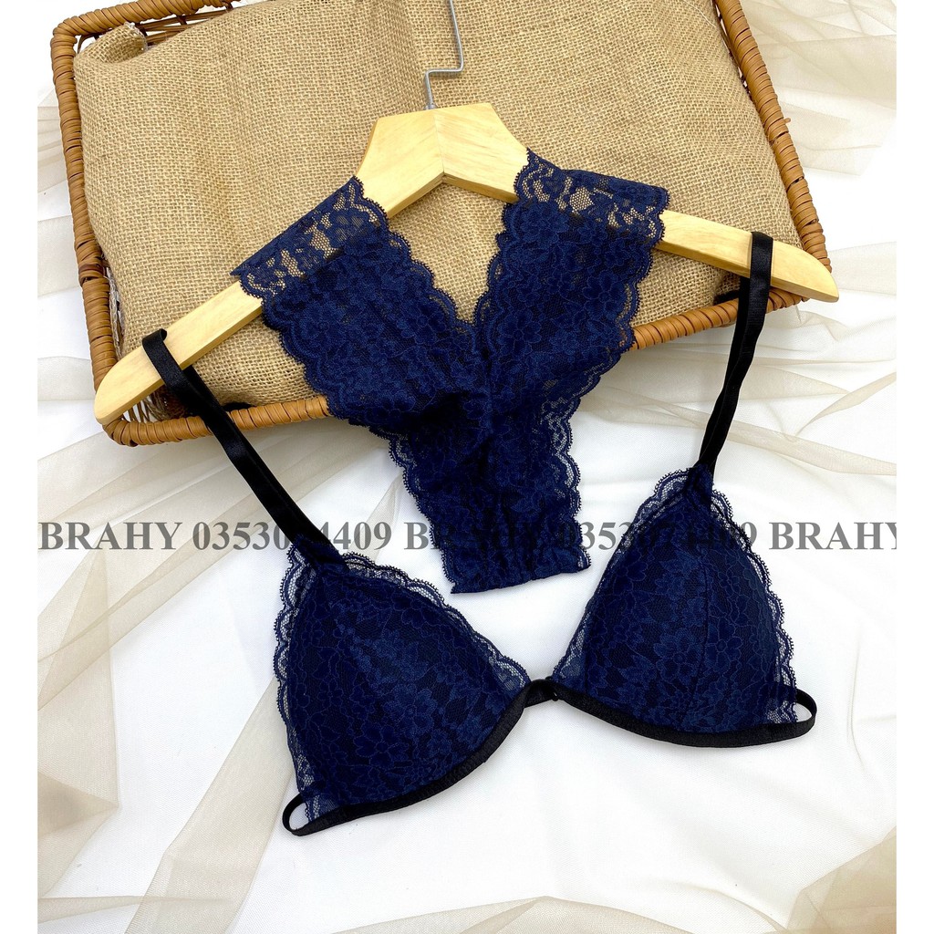 👙 Bra thiết kế 👙 Bộ đồ lót ren Bralette màu xanh sang trọng có mút mỏng, cực quyến rũ, hình thật shop tự chụp