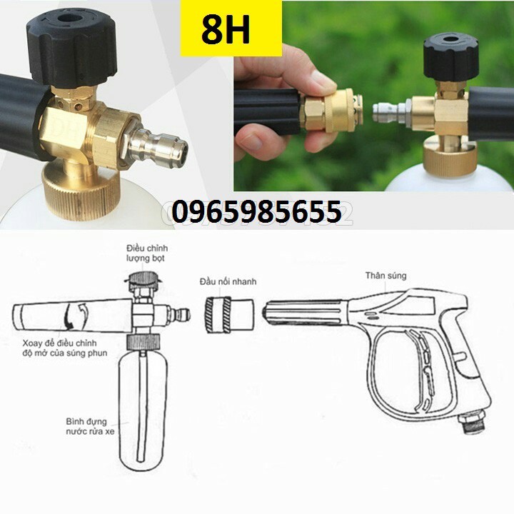 Bình phun bọt tuyết,bình xịt bọt tuyết rửa xe dung tích 1L và sung xịt rửa xe áp lực cao