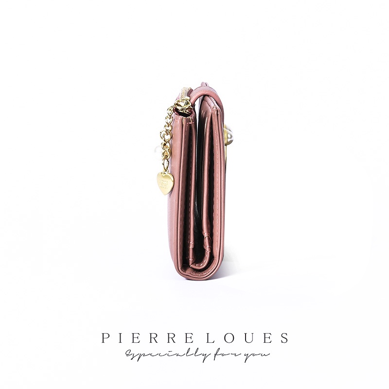 Ví ngắn PIERRE LOUES hai ngăn dạng gấp có dây khóa kéo thiết kế đơn giản thời trang dành cho nữ