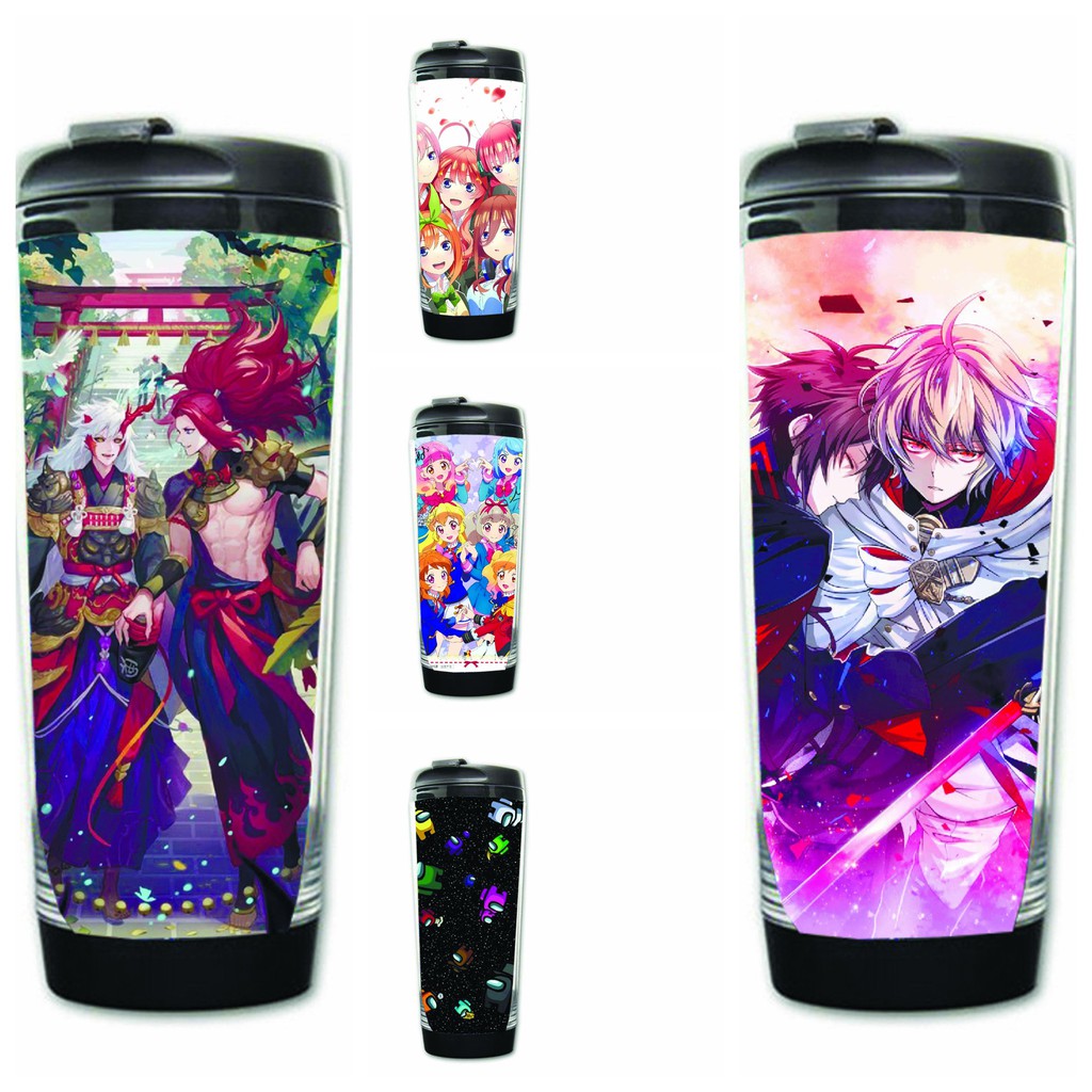 Bình nước IN HÌNH Nhà có 5 nàng dâu Âm dương sư Aikatsu! Among us Arknights anime chibi cốc đựng quà tặng tiện lợi