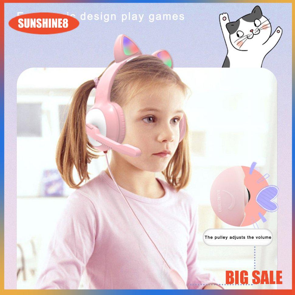 Tai nghe chơi game hình tai mèo dễ thương nhiều màu sắc kèm mic