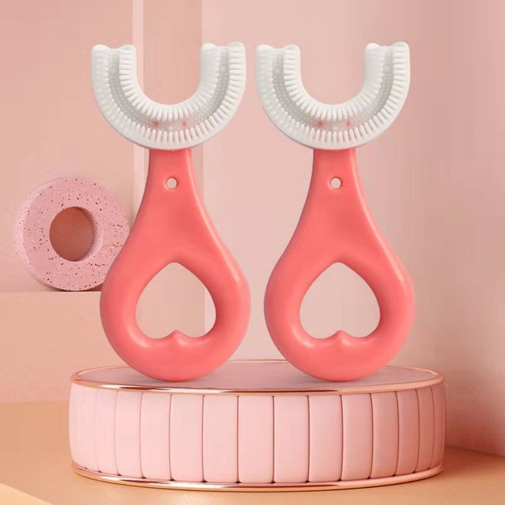 Bàn Chải Đánh Răng Cho Bé Silicone Cao Cấp Chữ U Và Tay Cầm Nhựa Trái Tim Làm Sạch Răng Miệng An Toàn Và Thoải Mái