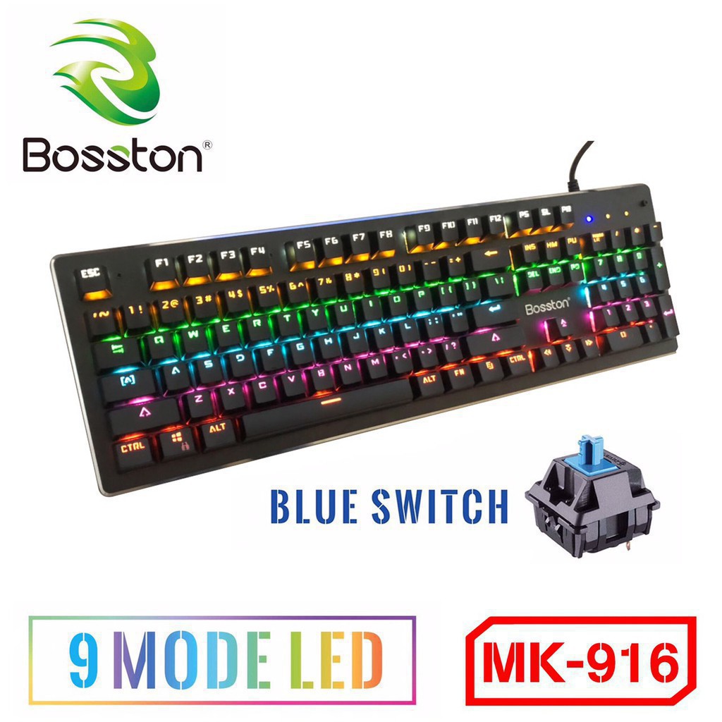 Bàn phím cơ game cao cấp Bosston MK916 tùy chỉnh 9 kiểu đèn led