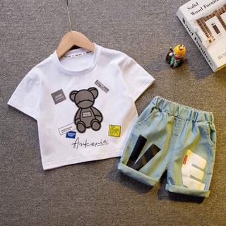set bé trai jean đùi áo pun