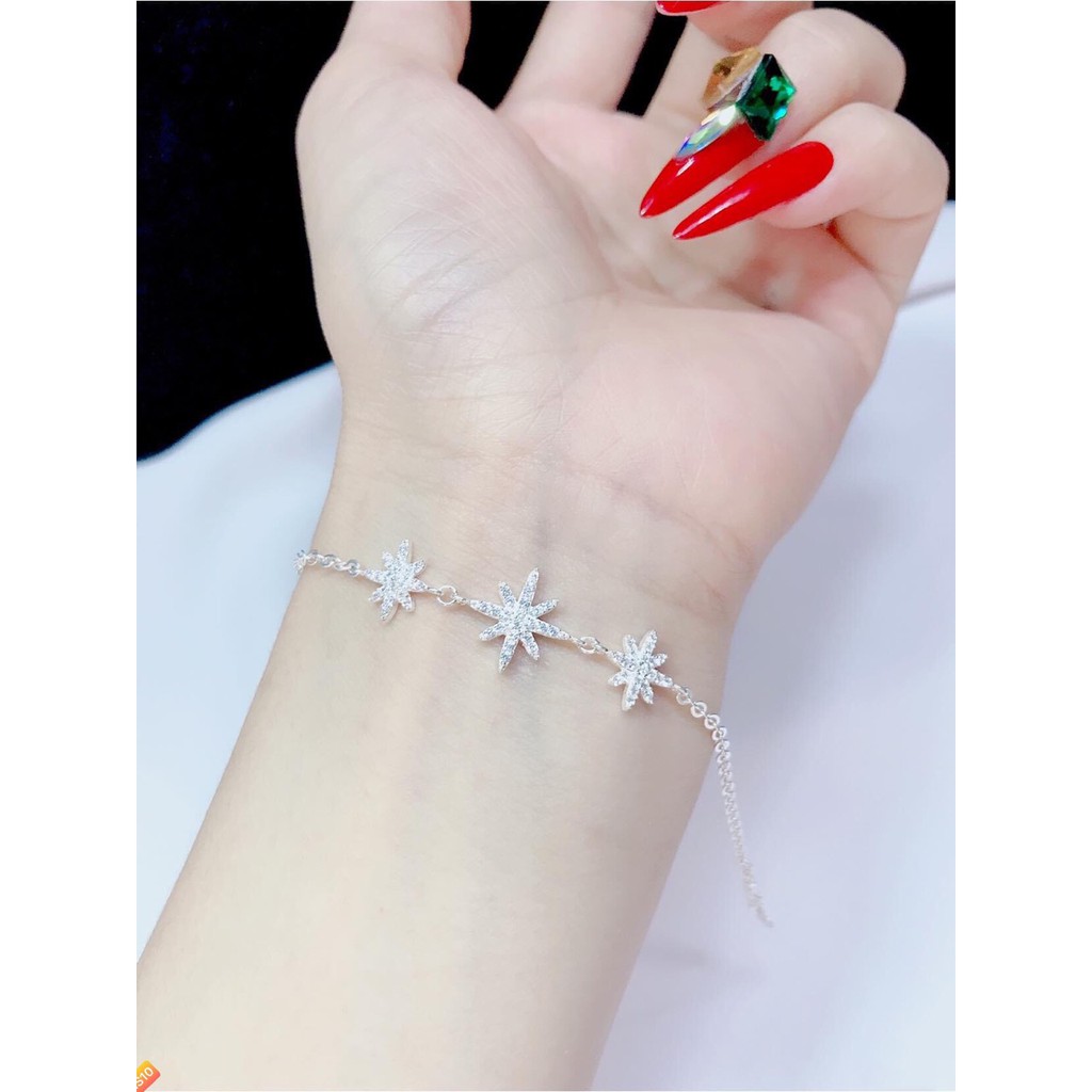 Lắc tay 3 bông hoa gắn đá - Bạc ta