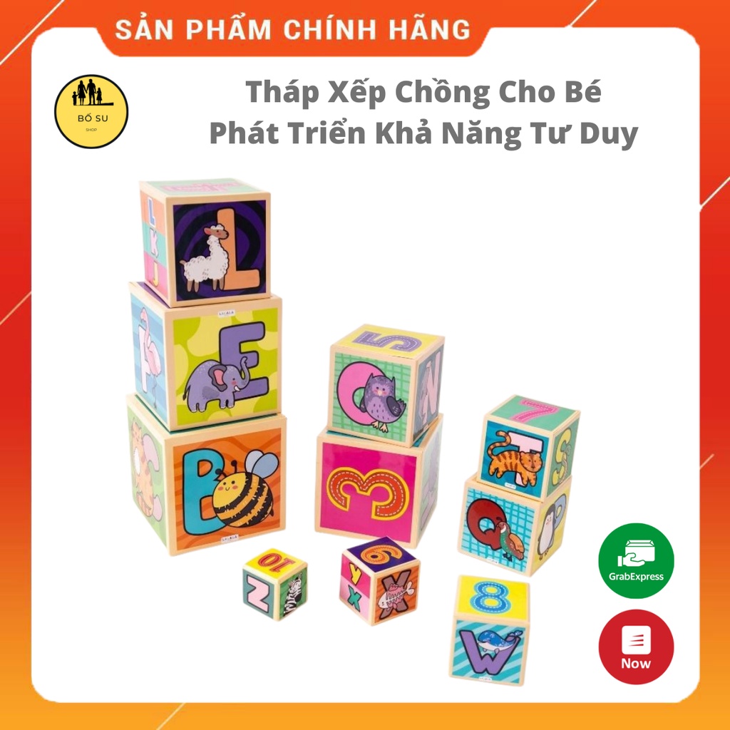 Tháp xếp chồng cho bé đồ chơi cho bé hình khối giúp bé phát triển tư duy gồm 10 hộp Shop Bố Su