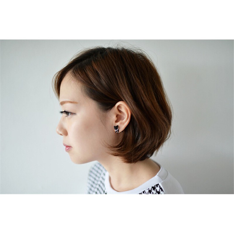1x Khuyên Tai Hình Mèo Đen Ngọc Trai Lập Thể