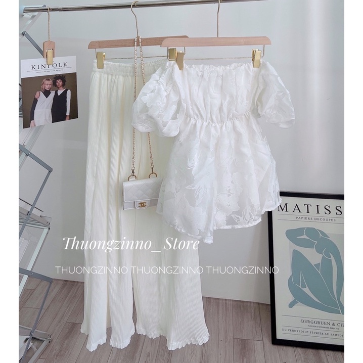 [Ảnh thật/Video]Áo Trễ Vai Laika In Hoa Dập Nổi Áo Ống Chiết Eo Hàng Quảng Châu Siêu Đẹp