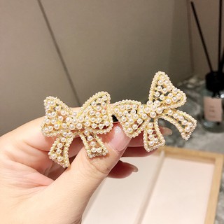 Kẹp mái nơ đôi đính đá hàn quốc cao cấp. màu trắng - kẹp tóc nơ, phụ kiện tóc, bờm đính đá