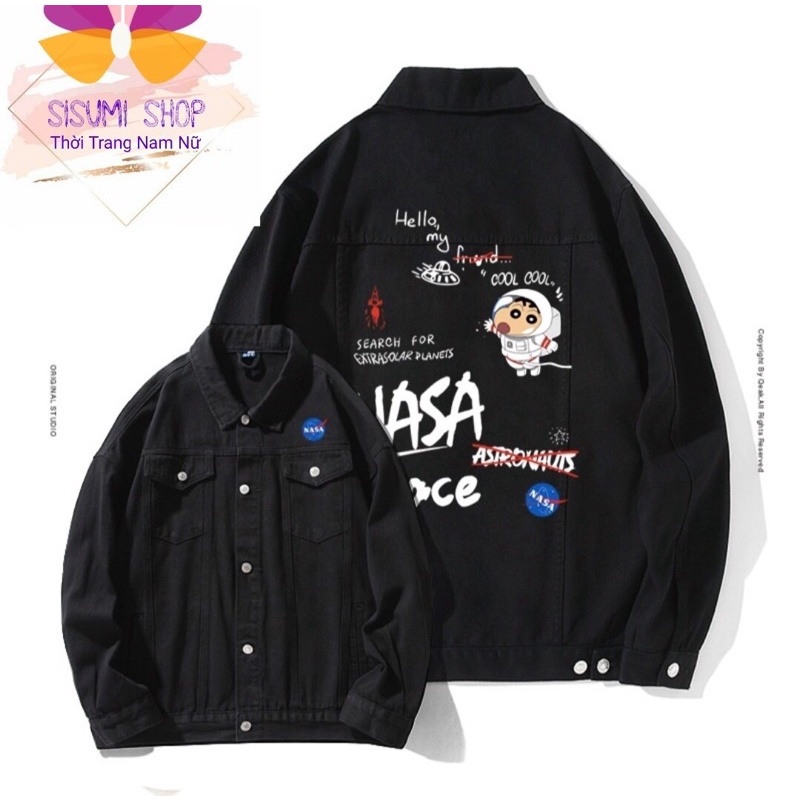 Áo khoác jeans đen NASA spoce nam nữ sumisu shop