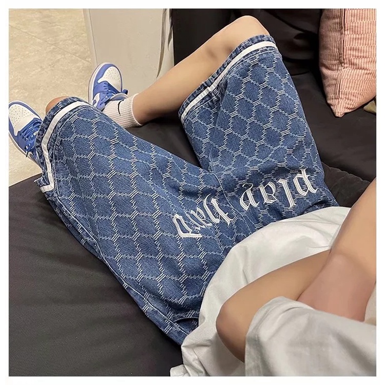 Quần Short Denim Thêu Họa Tiết Phong Cách Đường Phố Hàn Quốc Cho Nam