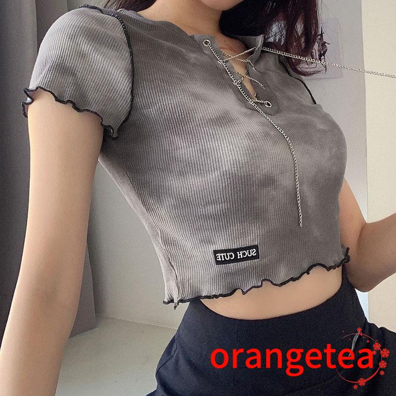  Áo croptop tay ngắn thiết kế cột dây kiểu sợi xích thời trang quyến rũ cho nữ