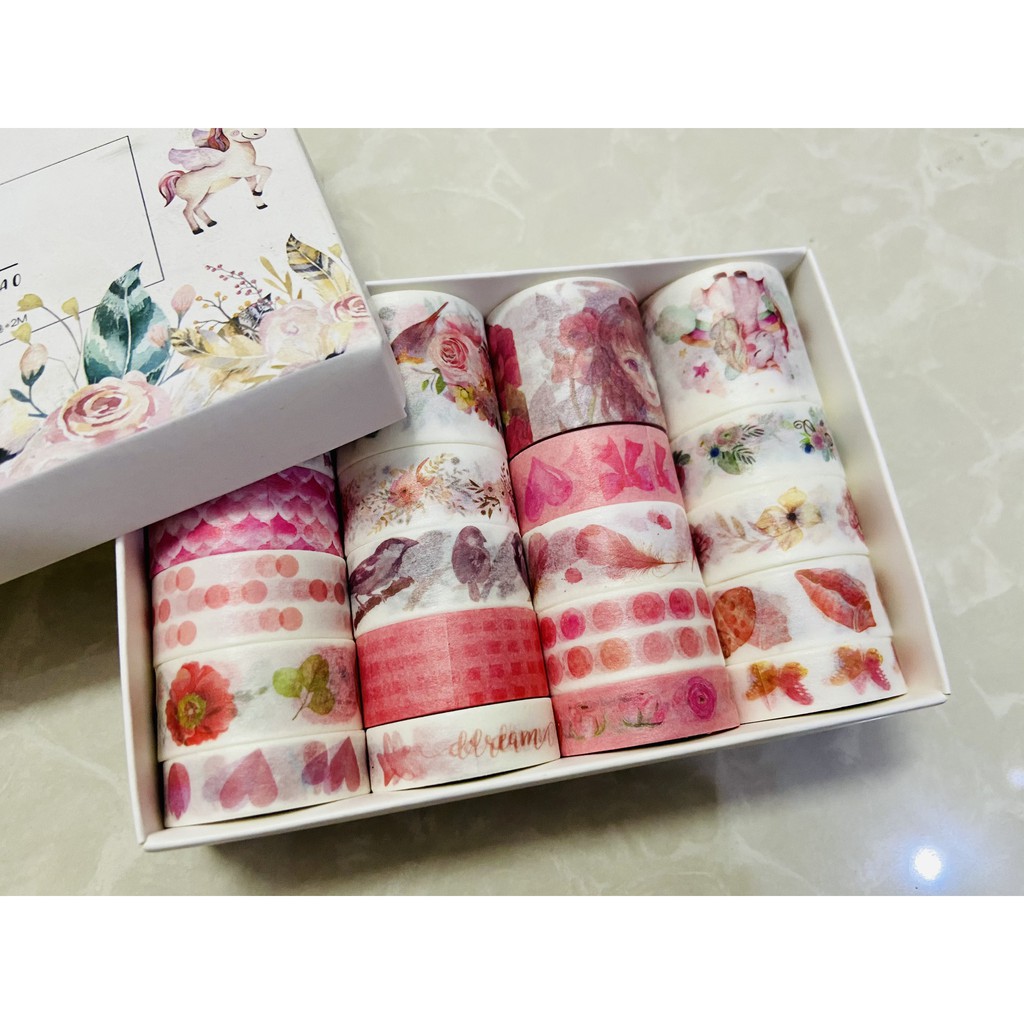 Set 20 cuộn băng keo Washi in hoạ tiết đáng yêu trang trí sổ tay