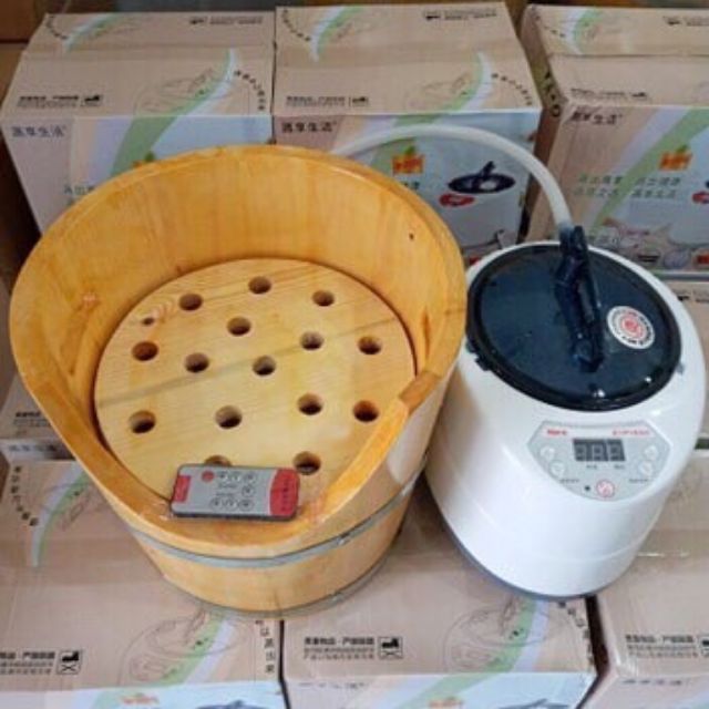 Thùng gỗ và máy xông dầu dưỡng