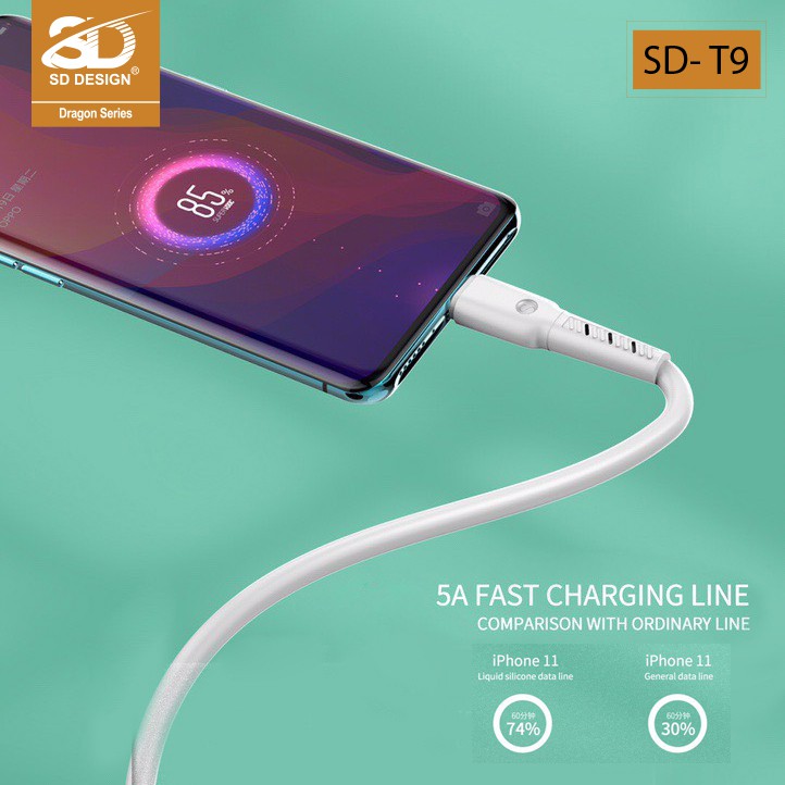 Cáp sạc SD DESIGN T9 chính hãng đầy đủ các chân sạc Lightning cho Iphone, Type C, Micro Usb cho Samsung, oppo,...