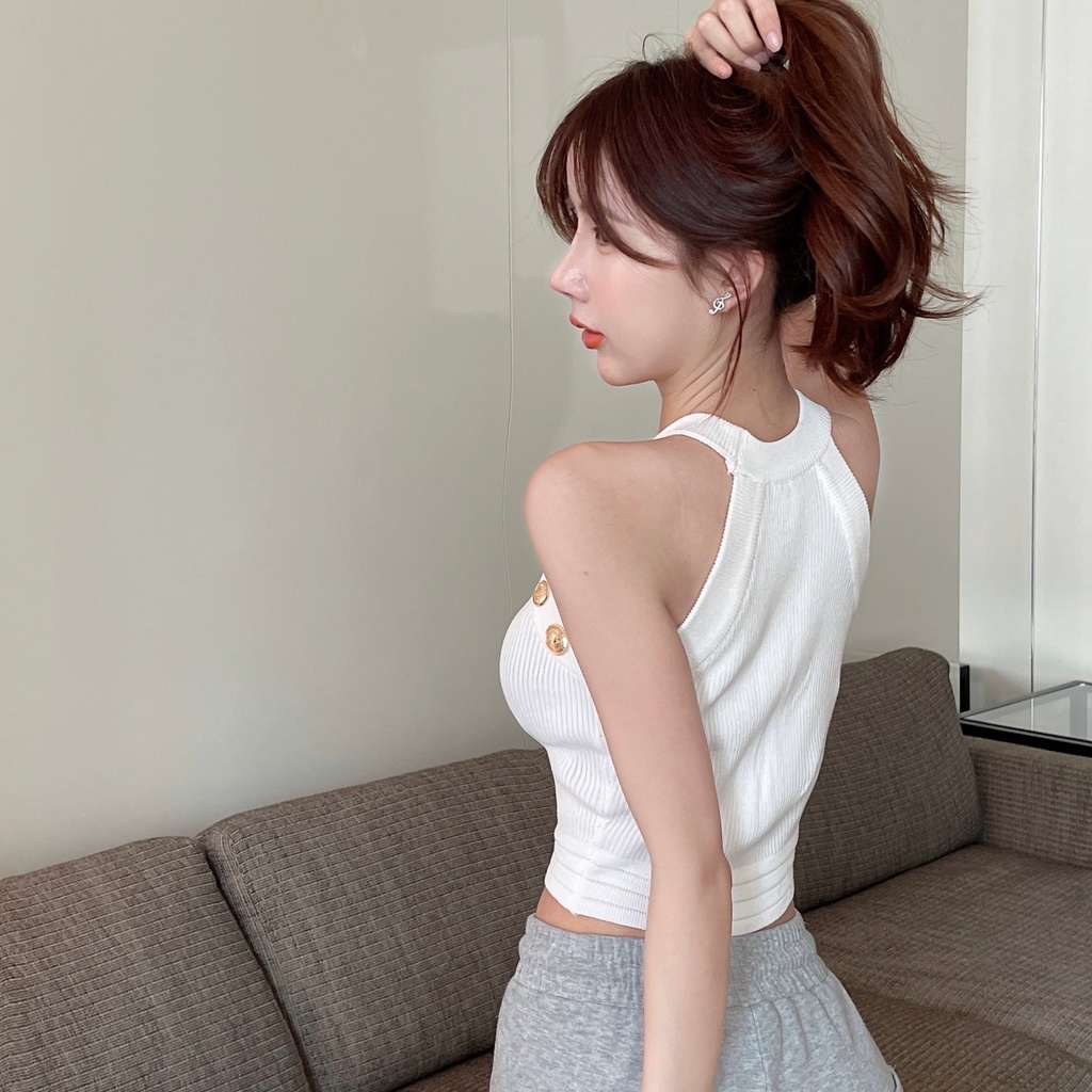 Áo Hai Dây Dệt Kim Mỏng Dáng Ôm Thời Trang Mùa Hè Quyến Rũ Cho Nữ