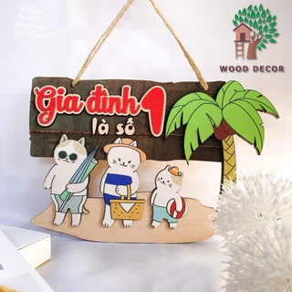 Bảng gỗ trang trí Gia đình là số 1 Heo đi biển