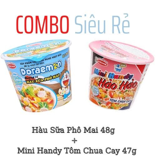 [COMBO 2 ly] Mì Doremon Hàu Sữa Phô Mai 48g và Hảo Hảo Mini Handy Tôm Chua Cay 47g Siêu NGON, Siêu RẺ, Siêu TIỆN LỢI