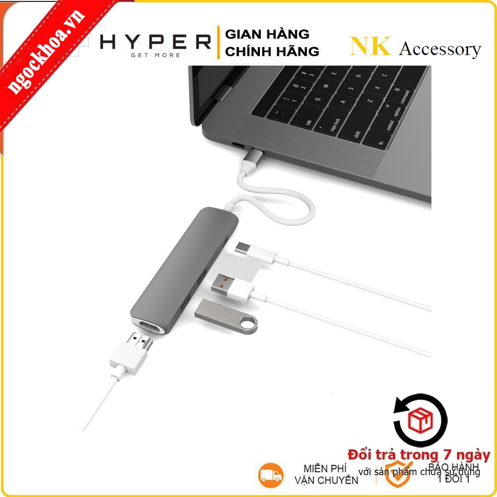 Cổng Chuyển HyperDrive 4-in-1 HDMI 4K, USB-C Hub cho Macbook & Devices - GN22B -  Hàng Chính Hãng0