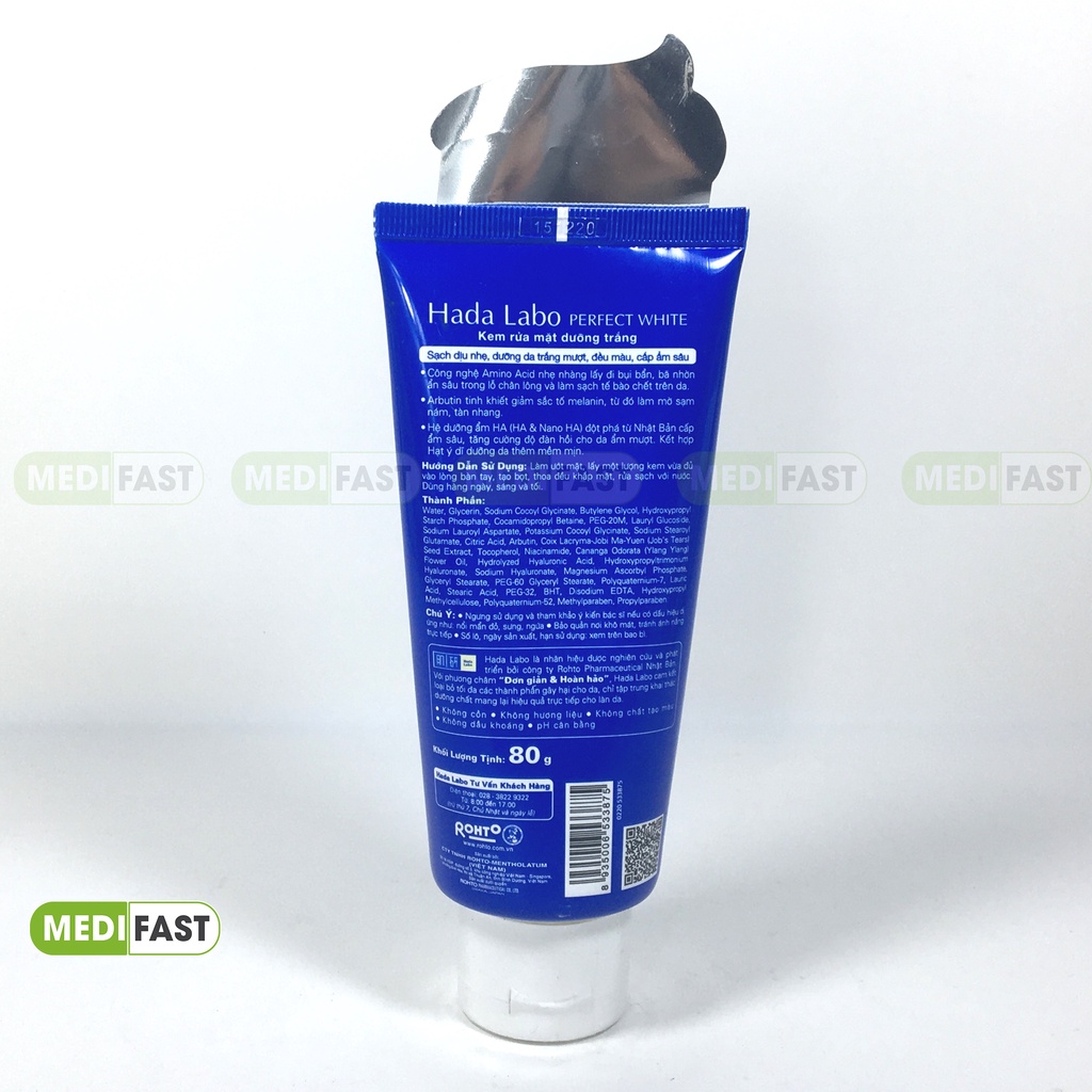 Sữa rửa mặt dưỡng trắng da HadaLabo tuýp 80g - Kem rửa mặt Dưỡng da trắng mịn, ẩm mượt - Sạch sâu, dịu nhẹ