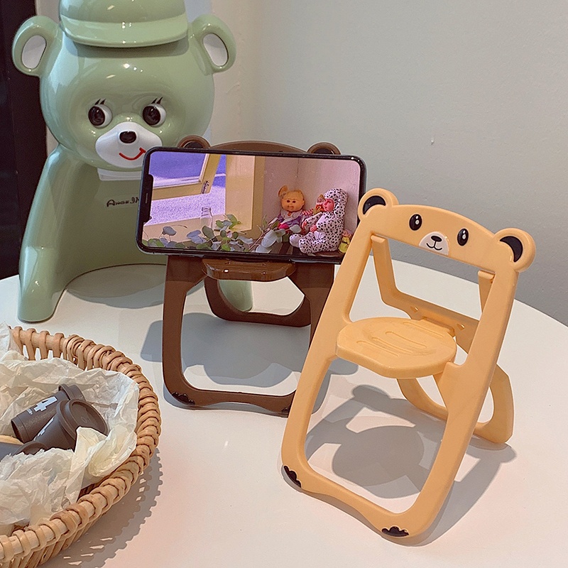 Giá Đỡ Điện Thoại/Đồ Chơi Mô Hình Ghế Xếp Gọn Được Hình Gấu Đáng Yêu Cho Nhà Búp Bê
