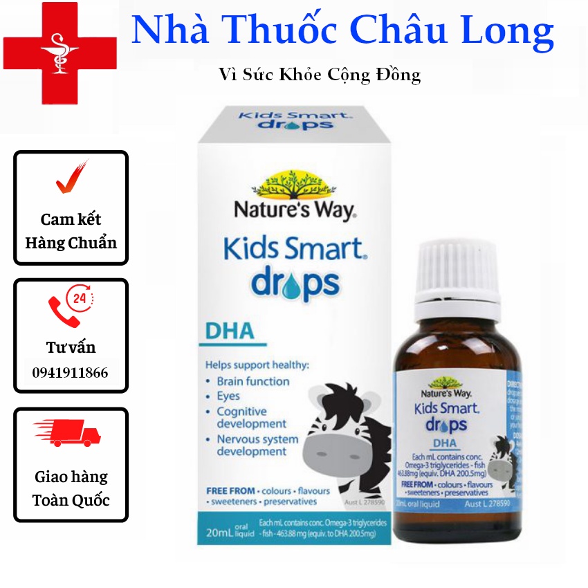 [Tem Chemist] Siro thông minh Nature's Way Kids Smart Drop DHA 20ml 1m+ giúp bé sáng mắt phát triển não bộ toàn diện