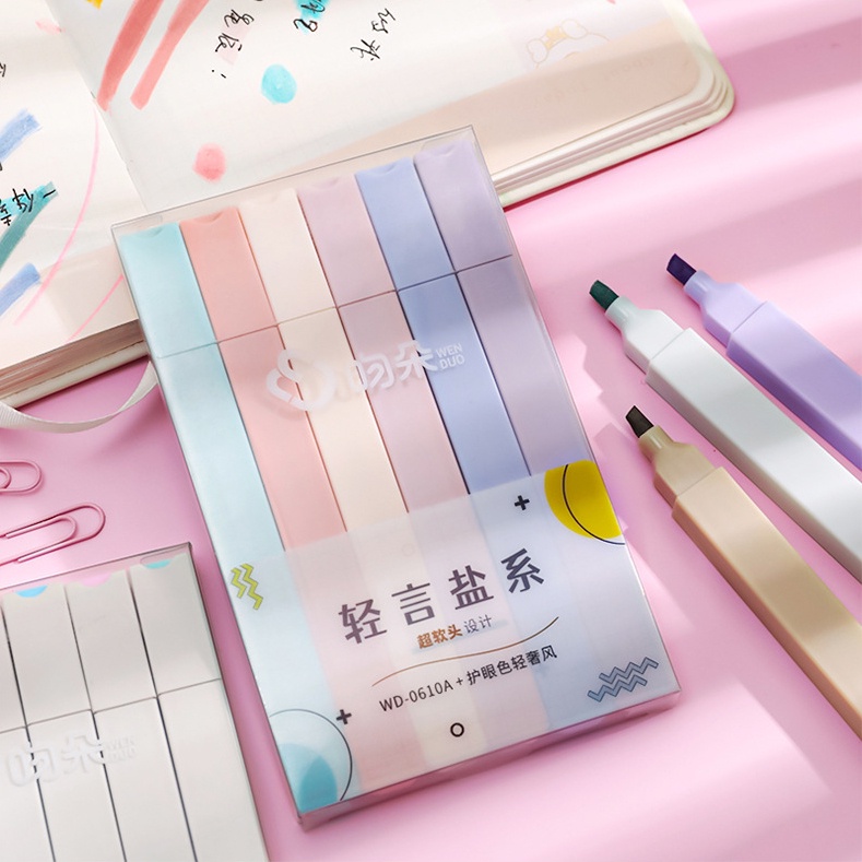 Bút bút đánh dấu nhớ dòng giá rẻ cute nhiều màu marker dễ thương, bút dạ quang 6 màu highlight pastel CREAMY BHL172