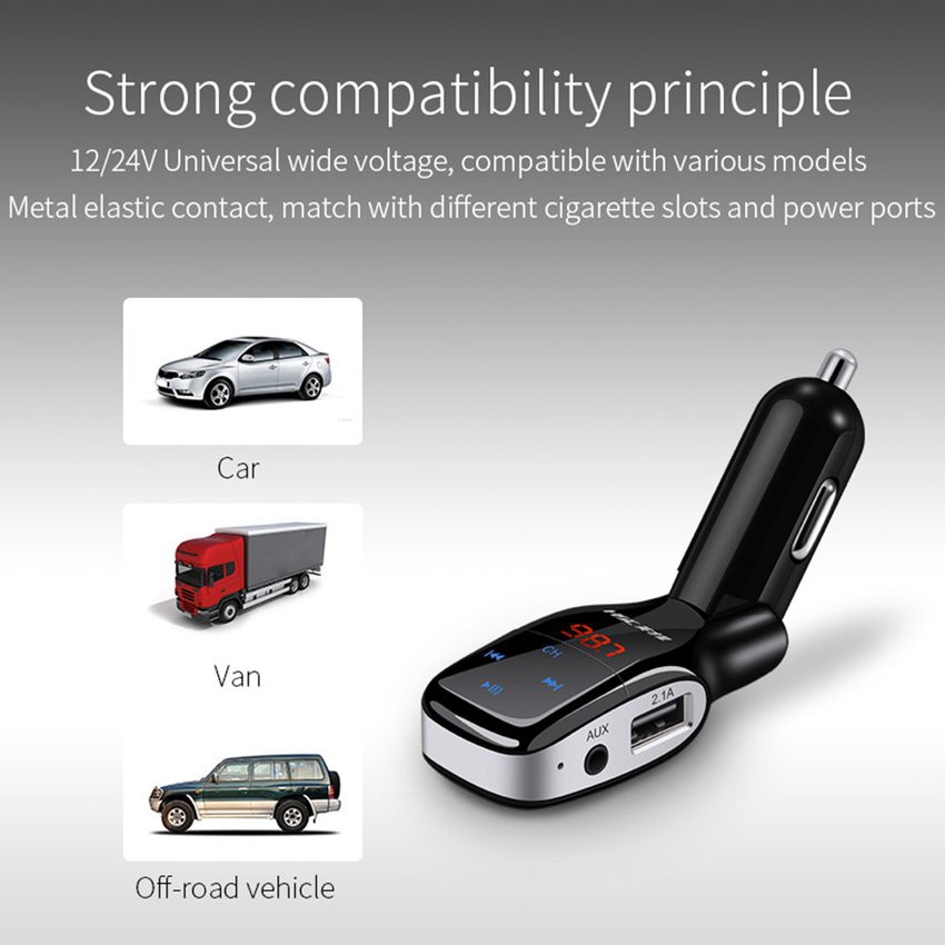 Sạc điện thoại hai cổng USB 3.1A kiêm máy MP3 gắn trên xe hơi tiện lợi