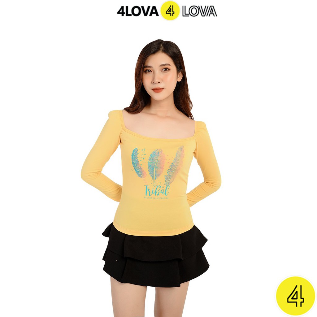 Áo thun nữ 4LOVA dài tay cổ vuông cách điệu