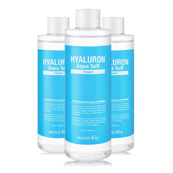 Nước hoa hồng cấp nước dưỡng ẩm da không chứa cồn Secretkey Hyaluron Soft Micro-Peel Toner 500ml