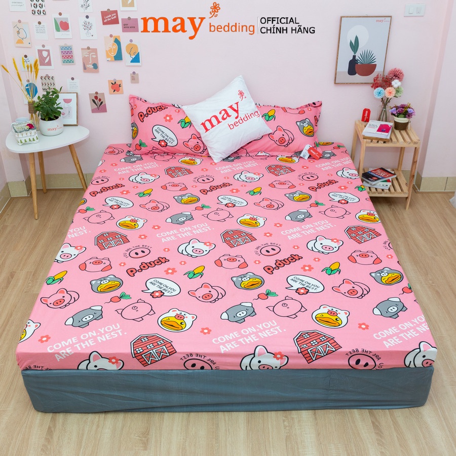 Ga giường họa tiết May Bedding m6x2m hoặc m8x2m poly cotton kèm 2 vỏ gối nằm