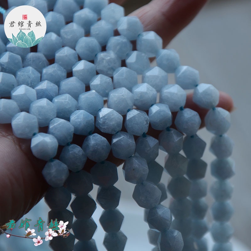 Chuỗi Hạt Hình Tam Giác Màu Xanh Aquamarine Tự Nhiên 8MM Dùng Làm Vòng Đeo Tay / Dây Chuyền diy