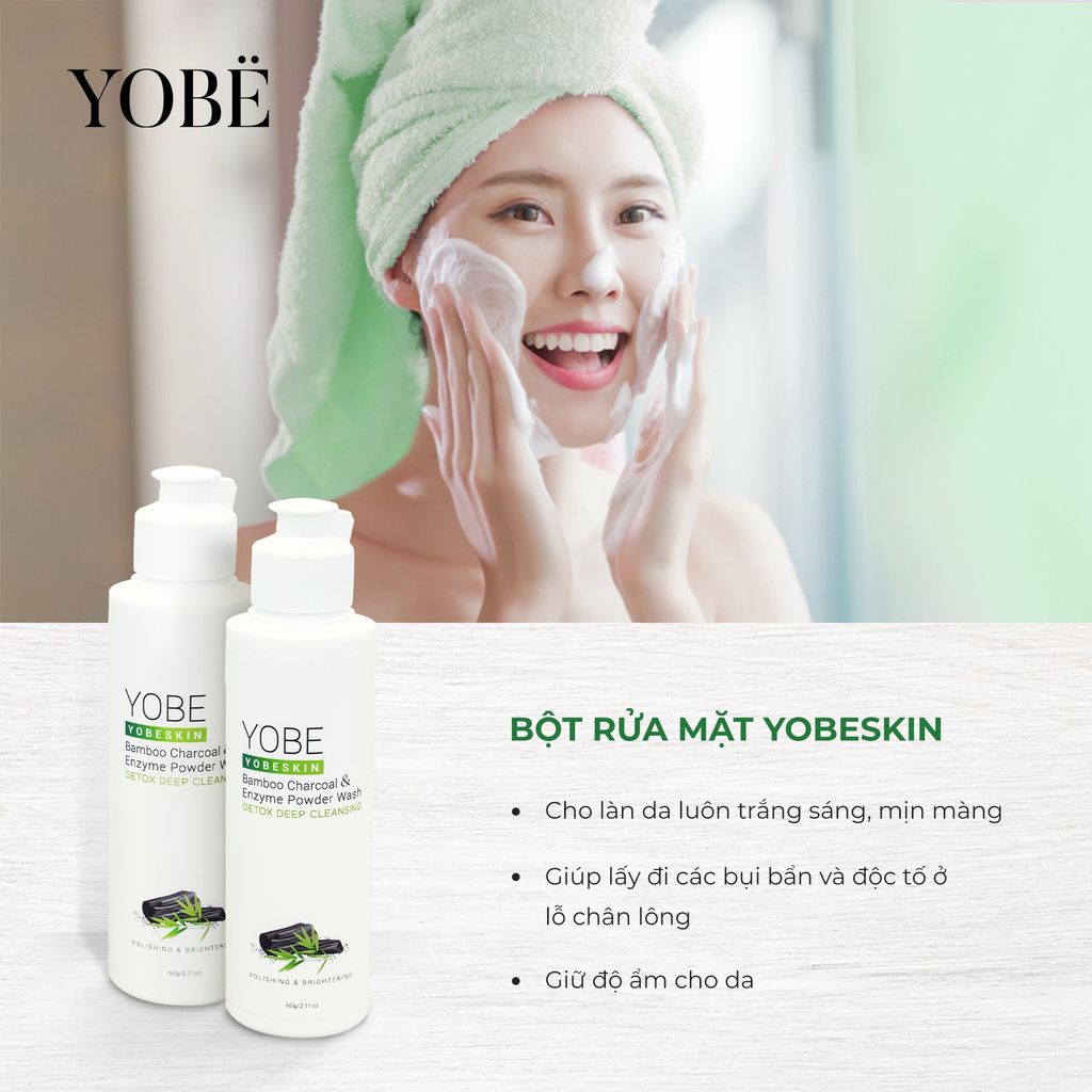 Bột rửa mặt than tre hoạt tính YOBE và enzym giữa ẩm cho da sáng mịn