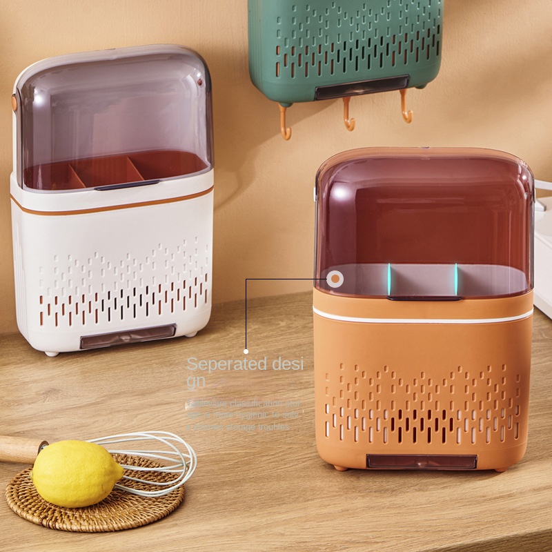 Giá Đỡ Đũa Muỗng Hai Tầng Bằng Nhựa Gắn Tường Không Đục Lỗ Đa Năng Cho Nhà Bếp