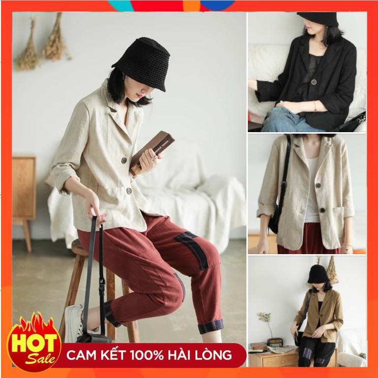 Áo khoác Vest, Blazer nữ chất Linen hai khuy trẻ trung công sở, nhiều màu