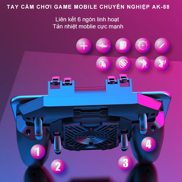 Tay cầm chơi game tản nhiệt điện thoại SIDOTECH Memo AK88 có quạt tản nhiệt bắn PUBG / FREE FIRE / ROS kết nối 6 ngón