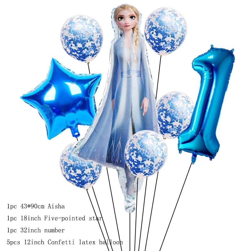 Set 8 Bong Bóng Kỹ Thuật Số 32 inch Hình Công Chúa Elsa Dễ Thương Dùng Trang Trí Sinh Nhật Cho Bé Gái