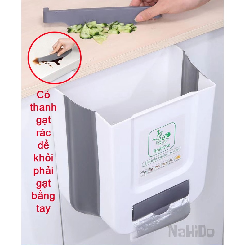 Thùng Rác Gấp Gọn Thông Minh Có Ngăn Để Túi Đựng Rác Tiện Lợi, Thùng Rác Mini Treo Tủ Bếp Dung Tích 10L NaHiDo