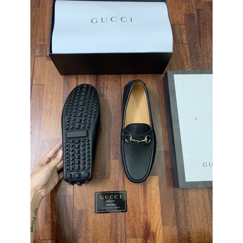 Giày lười moca Gu cci nam da thật, giày mọi GC lót da đế cao su Bản đẹp fullbox thẻ bill.