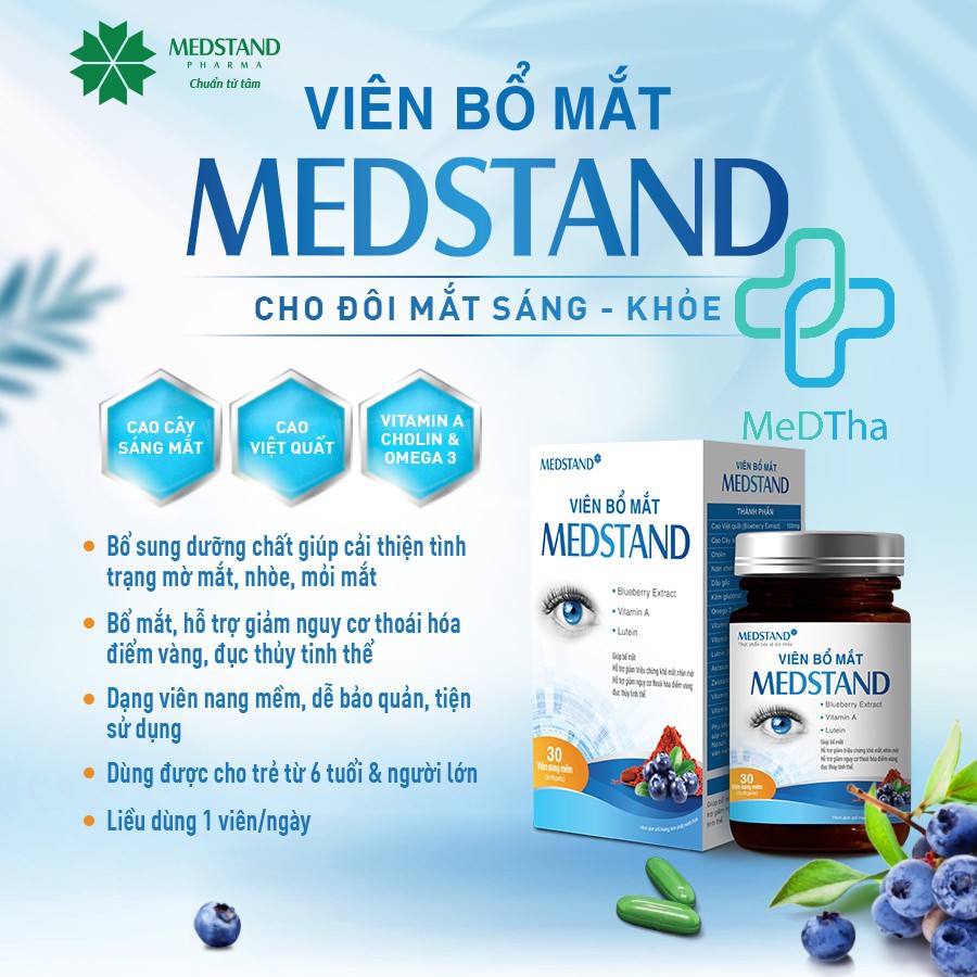 Viên Bổ Mắt Medstand - Hỗ trợ Giảm Khô Mắt, Mỏi Mắt, Nhìn Mờ, Phòng nguy cơ Đục Thủy Tinh Thể (Lọ 30 viên) [Chính Hãng]