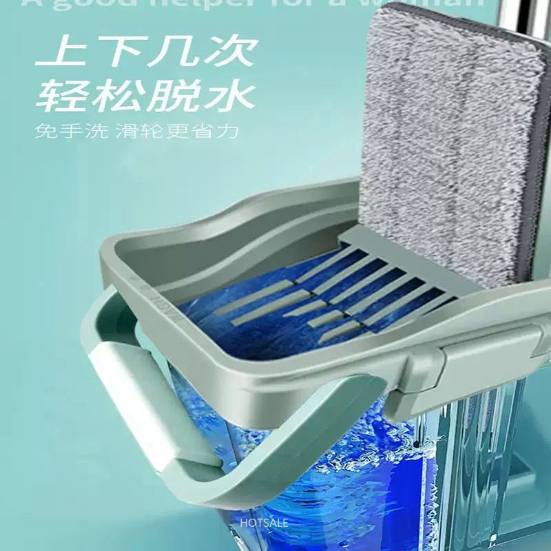 Bộ cây lau nhà đầu dẹt kèm xô đựng tiện dụng